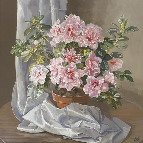 311 - 20th century, English school, still life of a flowering plant, gouache, initialed BJ, 30 x 30 cm, pr... 