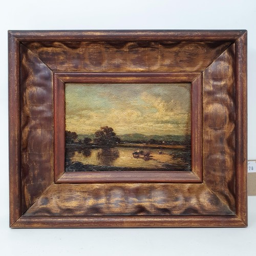 322 - Early 20th century, English school, cattle drinking, oil on board, 15 x 19 cm