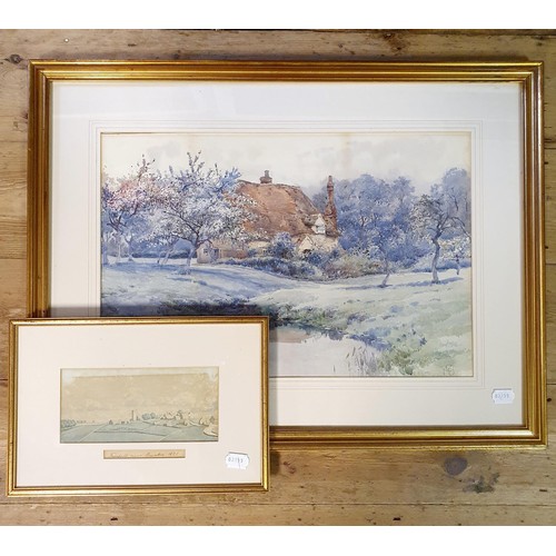 328 - Early 20th century, English school, study of a cottage, watercolour, monogrammed CMD, 36 x 53 cm, 19... 