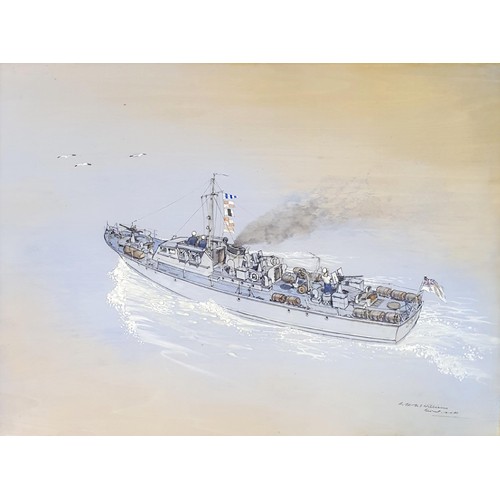 355 - S Williams, a fast Royal Navy vessel, watercolour, 45 x 59 cm