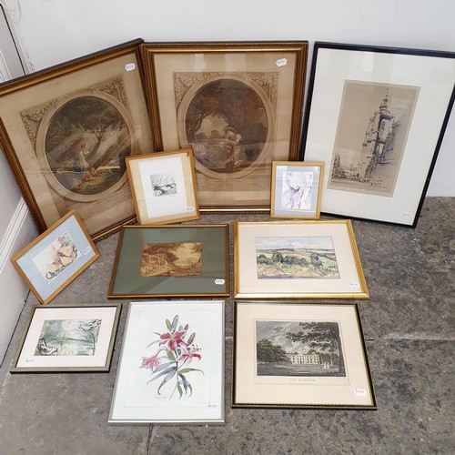 377 - A pair of 19th century prints, 53 x 40 cm, and assorted other pictures (qty)