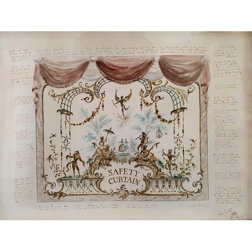 416 - Berkeley Sutcliffe, design for the safety curtain for the Piccadilly Theatre, with various annotatio... 