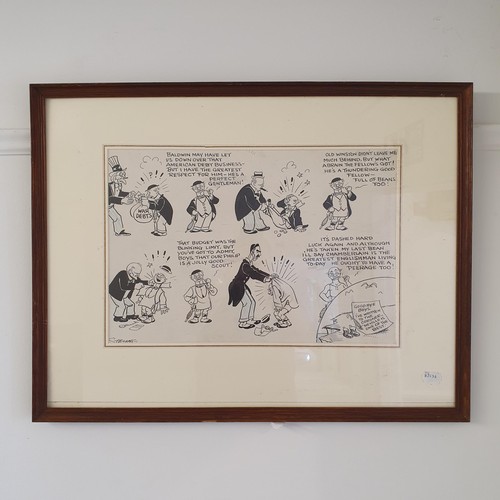 418 - A 1930s cartoon, pen and ink, indistinctly signed, 33 x 48 cm