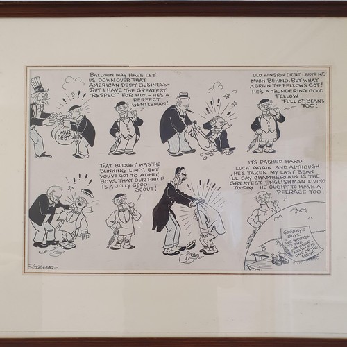 418 - A 1930s cartoon, pen and ink, indistinctly signed, 33 x 48 cm