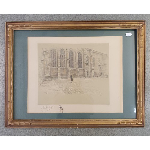 420 - Cecil Aldin, Winchester Cathedral, print, signed, 38 x 50 cm