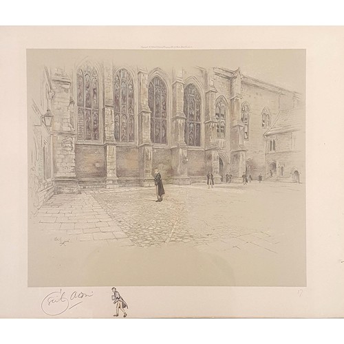 420 - Cecil Aldin, Winchester Cathedral, print, signed, 38 x 50 cm