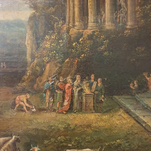 313 - 19th century, Continental school, landscape with figure and temples, oil on canvas, 100 x 80 cm