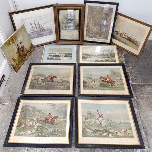 434 - A 19th century print, Admiral Lord Nelson, 44 x 26 cm, and other assorted pictures (box)