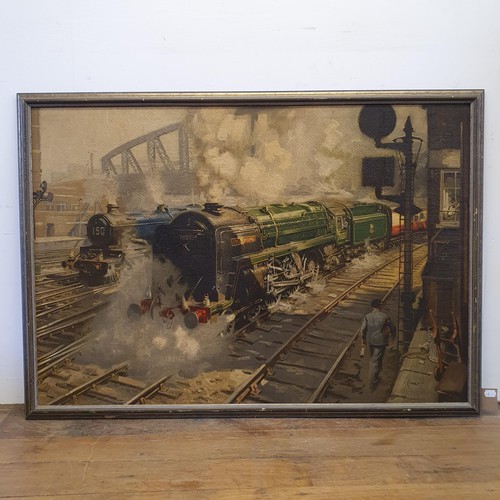 393 - After Terence Cuneo, a locomotive, print, 120 x 83 cm, and five others similar (6)