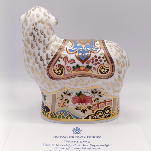 626 - A Royal Crown Derby limited edition paperweight, Imari Ewe, 11 cm high, with a certificate, boxed 
P... 