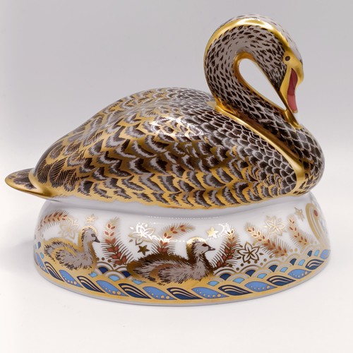 629 - A Royal Crown Derby limited edition paperweight, Golden Jubilee Black Swan, 609/2002, 10 cm high, wi... 