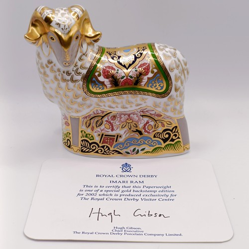 636 - A Royal Crown Derby limited edition paperweight, Imari Ram, 11 cm high, with a certificate, boxed Sl... 