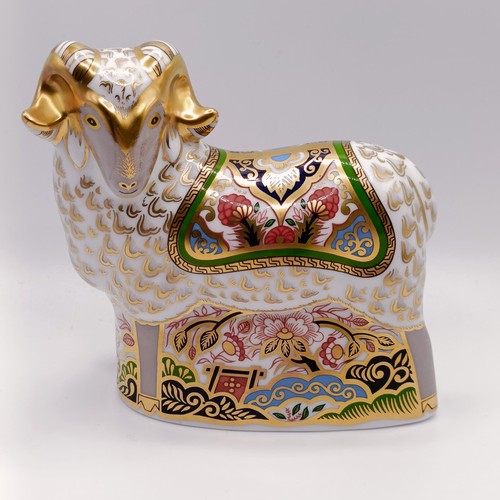 636 - A Royal Crown Derby limited edition paperweight, Imari Ram, 11 cm high, with a certificate, boxed Sl... 