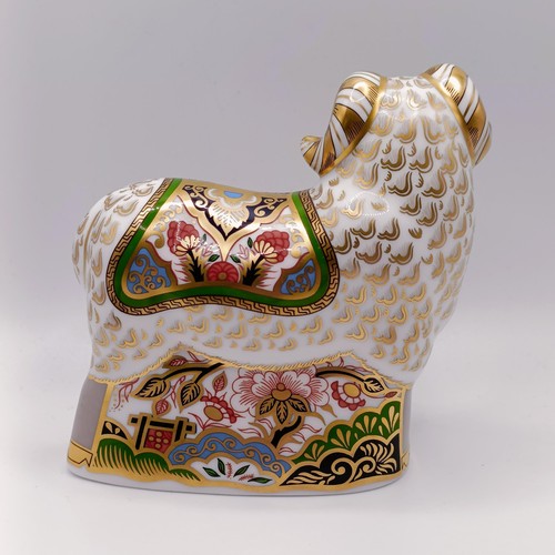 636 - A Royal Crown Derby limited edition paperweight, Imari Ram, 11 cm high, with a certificate, boxed Sl... 