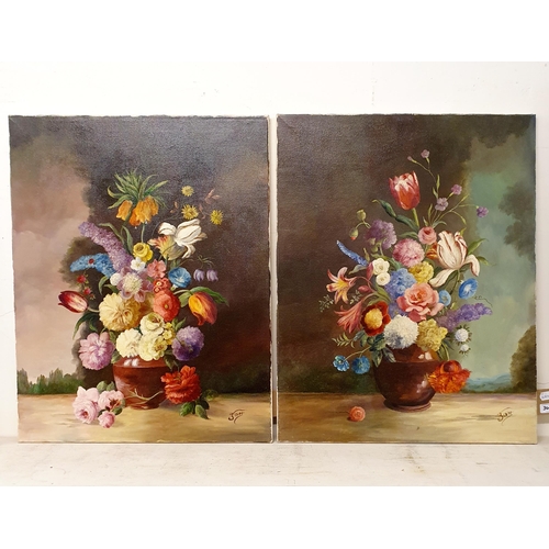 304 - Continental school, still life, oil on canvas, indistinctly signed, 76 x 60 cm, and its pair (2)