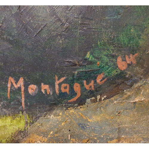 306 - Montague, abstract, mixed media on board, signed and dated '64, 90 x 62 cm