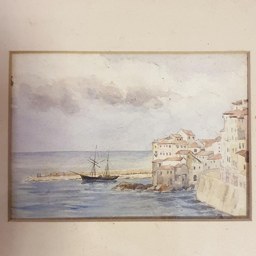 338 - A set of three watercolours, landscapes, the largest 13 x 25 cm, framed as one