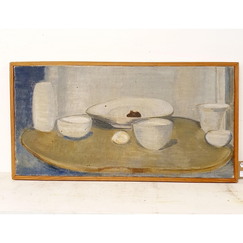 339 - 20th century, English school, a still life of pottery, oil on canvas, 40 x 60 cm