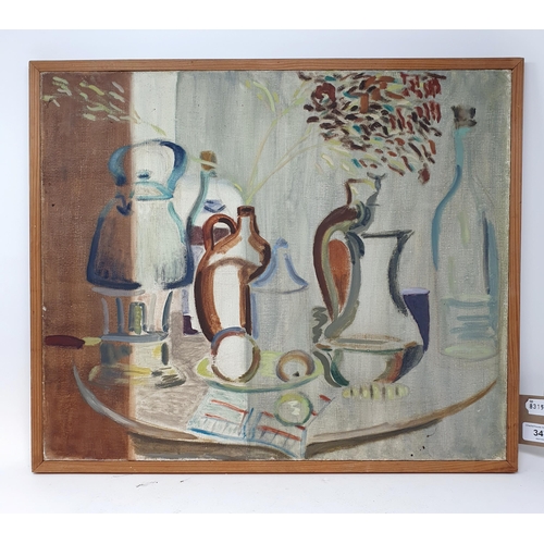 347 - 20th century, Continental school, still life with a kettle, oil on canvas, 47 x 56 cm