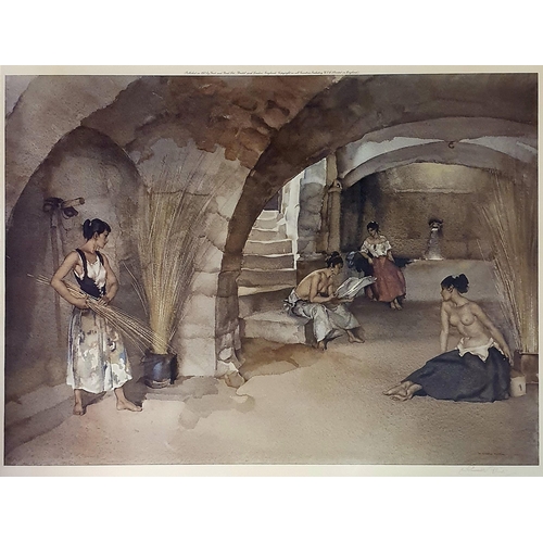 354 - Sir William Russell Flint, nudes in a cellar, print, signed in pencil, 50 x 62 cm