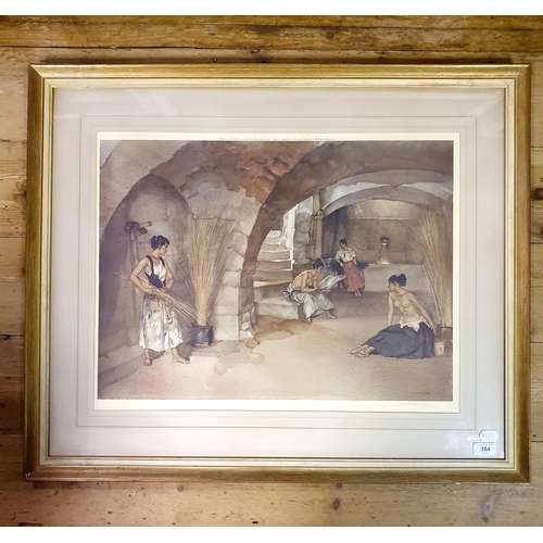 354 - Sir William Russell Flint, nudes in a cellar, print, signed in pencil, 50 x 62 cm