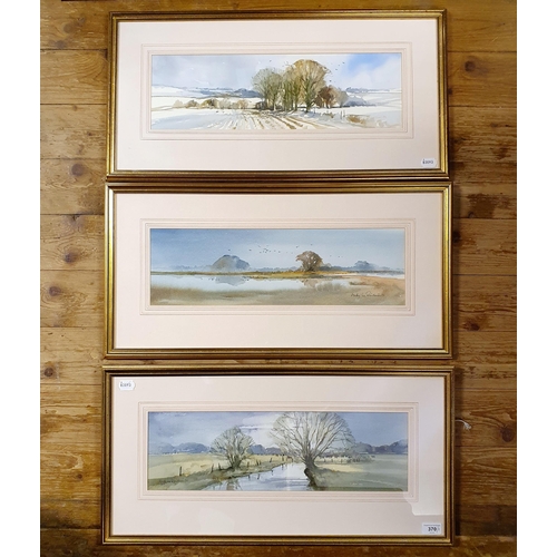 370 - Andy Le Poidevin, landscape, watercolour, 53 x 15 cm, and two others (3)