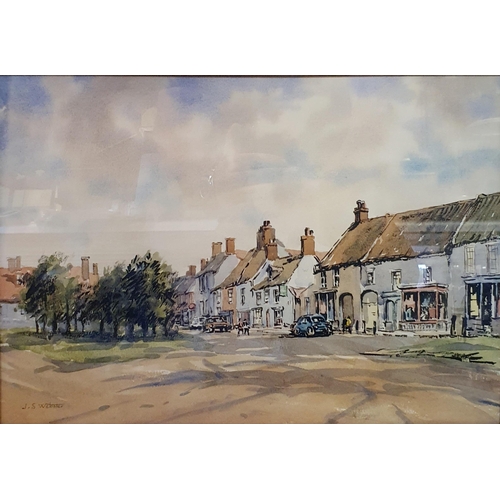 373 - J S Weston, English village scene, watercolour, signed, 27 x 36 cm, and a seascape, watercolour, 34 ... 