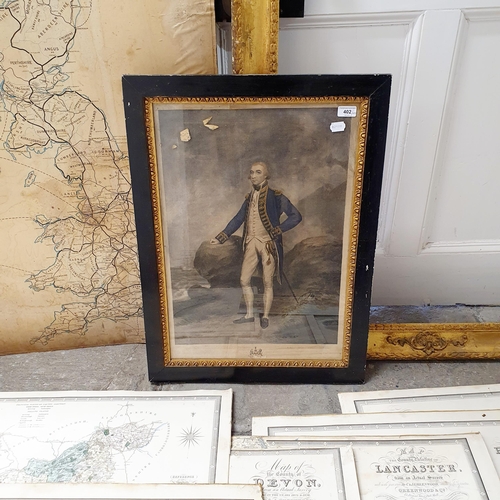 402 - A gilt gesso picture frame, 120 cm x 100 cm, a print of Lord Collingwood, and assorted unframed pict... 