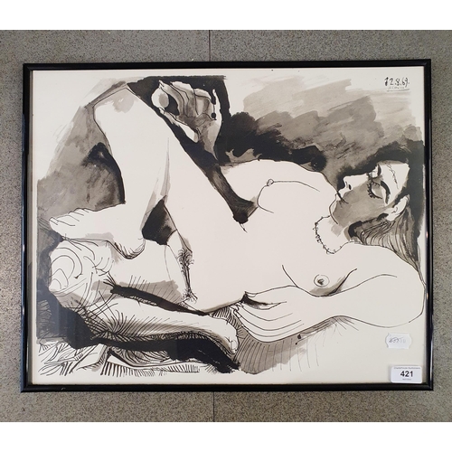 421 - After Picasso, study of a nude, print, facsimile signature, 40 x 49 cm