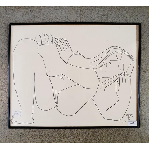 422 - After Picasso, study of a nude, print, facsimile signature, 40 x 48 cm