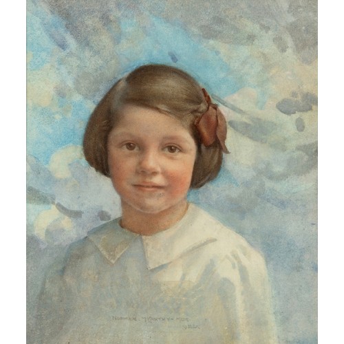 357 - W Norman McCarthy-Mor, portrait of a young girl, watercolour, signed, 14 x 10 cm