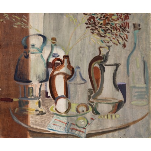 347 - 20th century, Continental school, still life with a kettle, oil on canvas, 47 x 56 cm