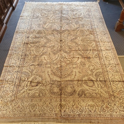 832 - A Kashmiri silk cream ground carpet, 272 x 180 cm