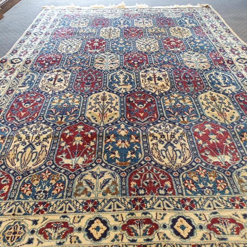 824 - A part silk Persian city cream ground rug, 200 x 134 cm