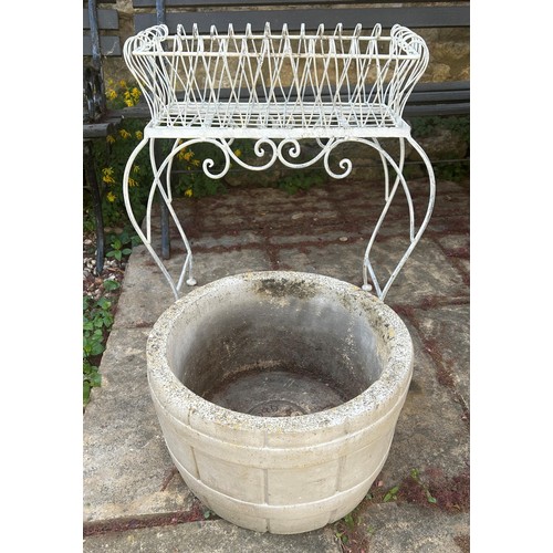 950 - A wirework garden planter, and a stone pot