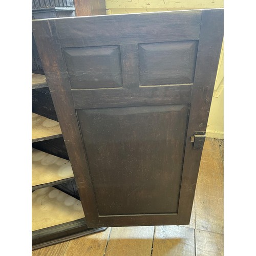 758 - An oak bureau, 90 cm wide, a wall shelf, an oak cupboard, and a corner cabinet (4)