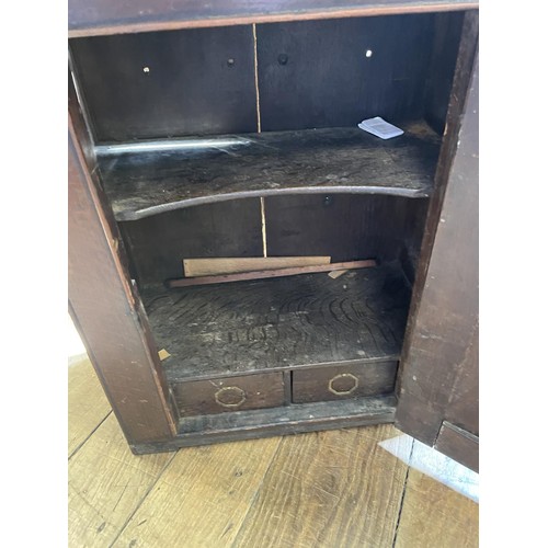 758 - An oak bureau, 90 cm wide, a wall shelf, an oak cupboard, and a corner cabinet (4)