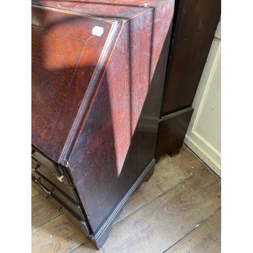 758 - An oak bureau, 90 cm wide, a wall shelf, an oak cupboard, and a corner cabinet (4)