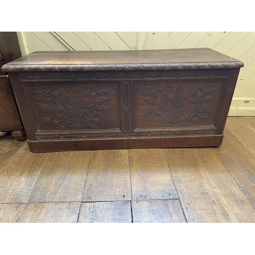 746 - An oak tilt top table, 58 cm diameter, a painted chest of drawers, and an oak trunk (3)