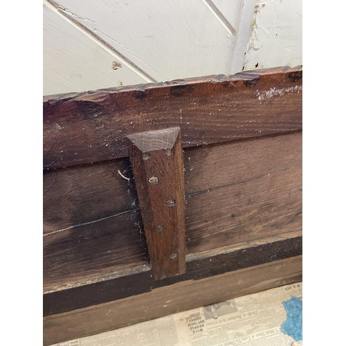 746 - An oak tilt top table, 58 cm diameter, a painted chest of drawers, and an oak trunk (3)