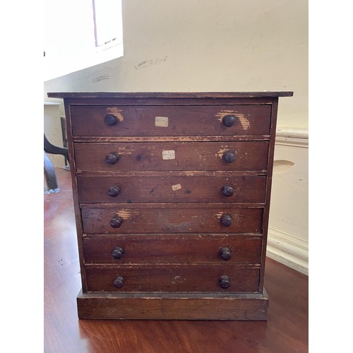 744 - A miniature painted pine chest, of six drawers, 38 cm wide