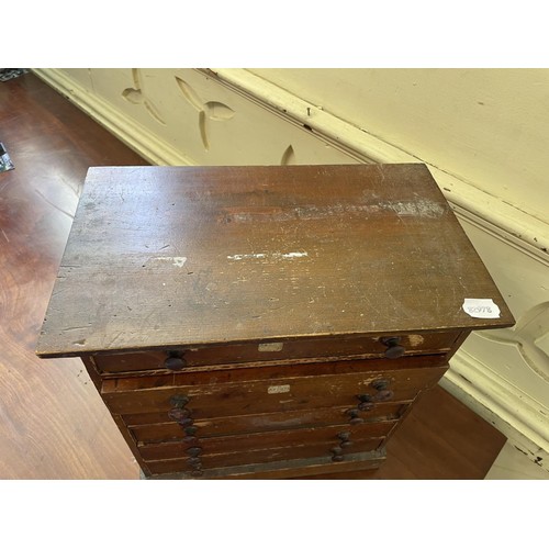 744 - A miniature painted pine chest, of six drawers, 38 cm wide