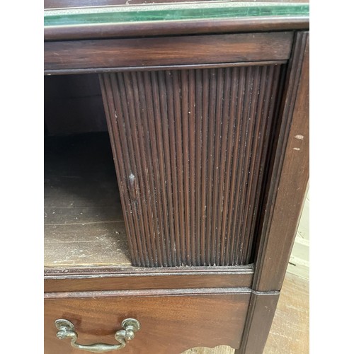 747 - A mahogany tambour front tray top commode, 50 cm wide, a single chair, and a corner chair (3)