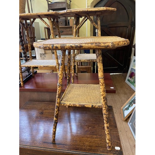 866 - A set of six painted rope back dining chairs, a mahogany sideboard, three bamboo tables, a single ch... 