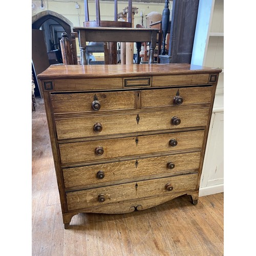 892 - An oak chest, having five long drawers, 120 cm wide, a mahogany chest, 90 cm wide, and two trunks (4... 