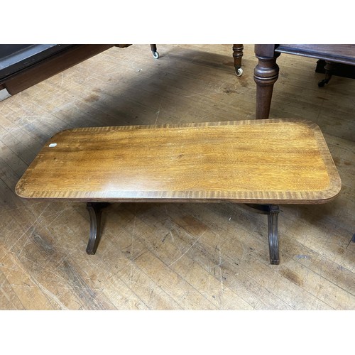 913 - A set of four mahogany balloon back dining chairs, a Chinese low table, a coffee table, a pine kitch... 