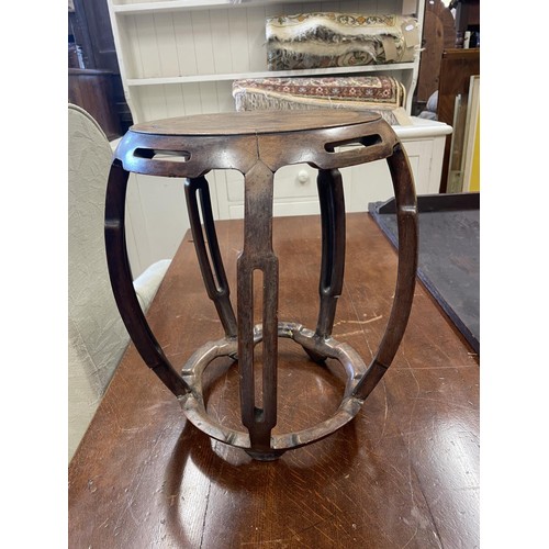 913 - A set of four mahogany balloon back dining chairs, a Chinese low table, a coffee table, a pine kitch... 