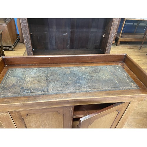 891 - A mahogany cupboard, with raised gallery back, and tooled leather writing top, 103 cm wide