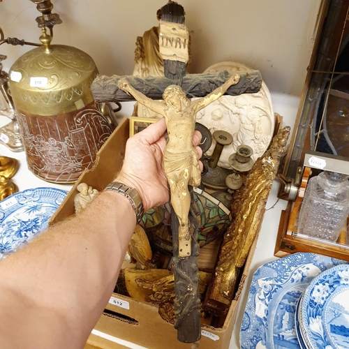 512 - A plaster crucifix, and assorted other items (box)