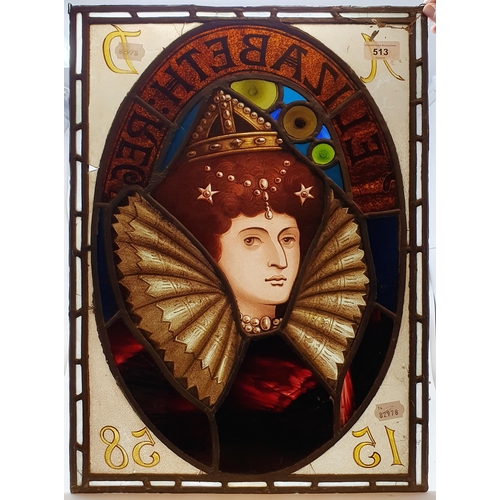 513 - A 19th century stained glass panel, in the Elizabethan manner, 34 x 38 cm